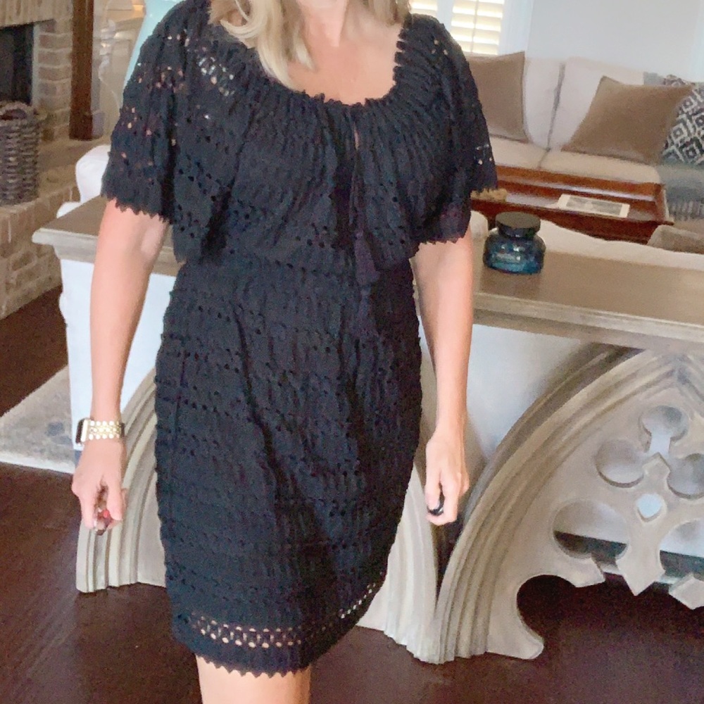 Max Edition Crotchet black mini dress